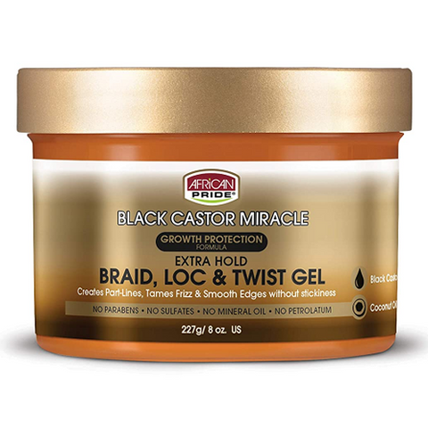 BLACK CASTOR MIRACLE Extra Hold Braid, Loc & Twist Gel 8oz by AFRICAN PRIDE