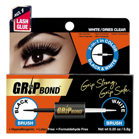 GRIP BOND 2-in-1 Black & White Dual Brush Lash Adhesive 0.2oz by EBIN NEW YORK