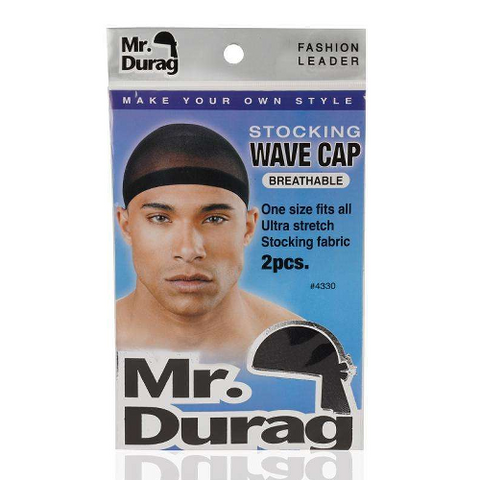Mr. Durag Stocking Wave Cap with Wide Band 2Pc Black by ANNIE