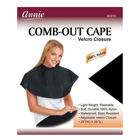 Comb-Out Cape 28" x 28" Black with Velcro Closure by ANNIE